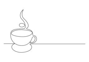 Coffee or tea cup one continuous line drawing hot drink with steam vector illustration