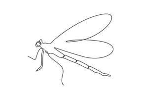 Continuous one line drawing of cute dragonfly vector illustration. Pro vector