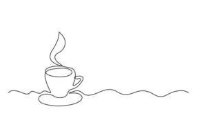 Coffee or tea cup one continuous line drawing hot drink with steam vector illustration