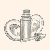 vidrio web botella con pipeta con petróleo y aguacate fruta. vector dibujado ilustración. eps 10,