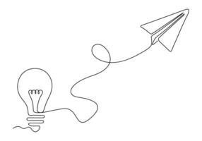 Simple light bulb and airplane continuous one line drawing vector illustration