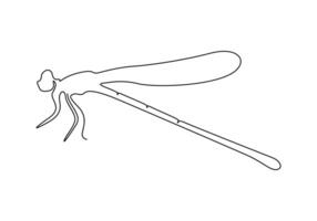 Continuous one line drawing of cute dragonfly vector illustration. Pro vector