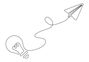 Simple light bulb and airplane continuous one line drawing vector illustration