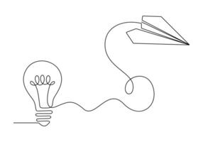 Simple light bulb and airplane continuous one line drawing vector illustration