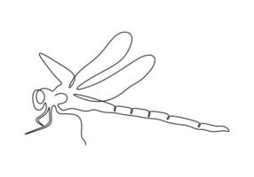 Continuous one line drawing of cute dragonfly vector illustration. Pro vector
