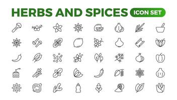 Herbs and spices - minimal thin-line web icon set. Outline icons collection. Spices, condiments, and herbs.Condiment icons set. Outline icon set. vector