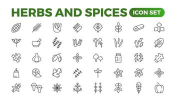 Herbs and spices - minimal thin-line web icon set. Outline icons collection. Spices, condiments, and herbs.Condiment icons set. Outline icon set. vector