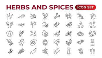 Herbs and spices - minimal thin-line web icon set. Outline icons collection. Spices, condiments, and herbs.Condiment icons set. Outline icon set. vector