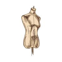 Hand-drawn colored sketch of  tailor's mannequin. Handmade, sewing equipment concept in vintage doodle style. Engraving style. vector