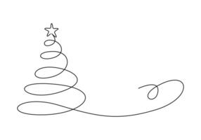 Christmas tree continuous one line drawing vector illustration. Isolated on white background vector illustration