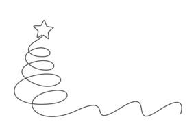 Christmas tree continuous one line drawing vector illustration. Isolated on white background vector illustration