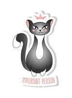 pegatina con linda gris gato aislado en blanco antecedentes. vector ilustración para niños.