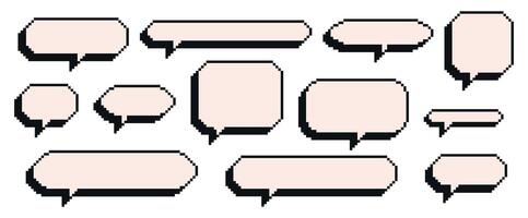 Trending dialog box set in old computer style. Pixel-based 8-bit graphics of the 90s games. Vector illustration. Template for social networks, banners, stickers, collages.