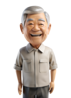 AI generated 3d style illustration of asia old man in office worker uniform, he is joyfull, isolated on background png