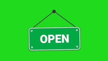 Animation open sign on green screen ideal for small businesses, cafes, stores, and restaurants welcoming patrons. Welcoming concept for storefront video