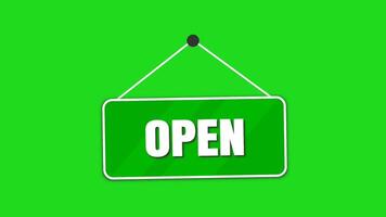 Animation open sign on green screen ideal for small businesses, cafes, stores, and restaurants welcoming patrons. Welcoming concept for storefront video