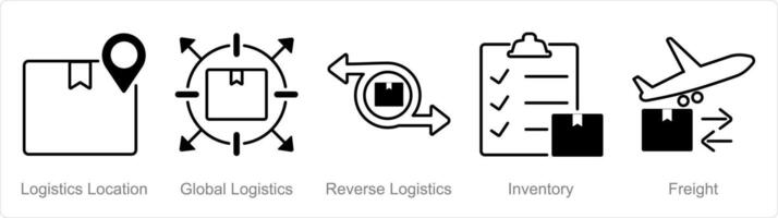 A set of 5 Logistics icons as logistics location, global logistics vector