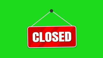 Animation closed sign on green screen suitable for business concepts, store closures, and indicating temporary out of service situations video