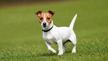 ai generado valiente Jack Russell terrier en naturaleza, perro fotografía foto