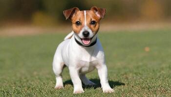 ai generado valiente Jack Russell terrier en naturaleza, perro fotografía foto