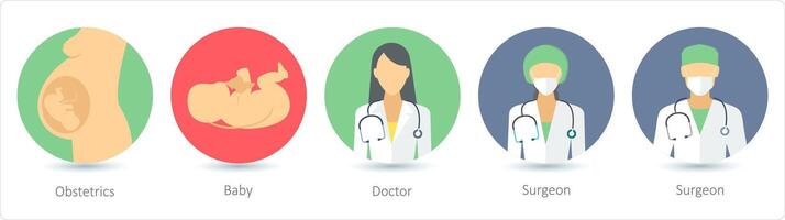 A set of 5 medical icons as obstertrics, baby, doctor vector