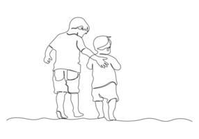 Continuous one line drawing of two brother vector illustration