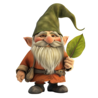 AI generated 3d rendering of Happy gnome,santa claus  holding leaf    isolated on transparent background Generative AI png