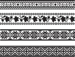 Vector set of monochrome seamless Ukrainian borders. Endless patterns of Slavic peoples, Russians, Belarusians, Bulgarians, Poles, Serbs. Cross-stitch, embroidery.