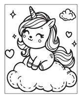 AI generated unicorn coloring page vector