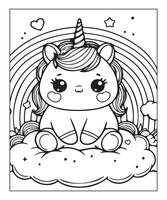 AI generated unicorn coloring page vector