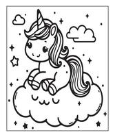 AI generated unicorn coloring page vector