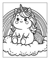 AI generated unicorn coloring page vector