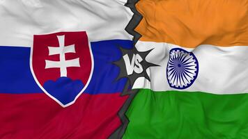 India vs Slovakia Flags Together Seamless Looping Background, Looped Bump Texture Cloth Waving Slow Motion, 3D Rendering video