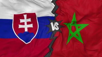 Morocco vs Slovakia Flags Together Seamless Looping Background, Looped Bump Texture Cloth Waving Slow Motion, 3D Rendering video