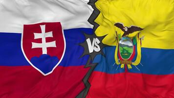 Ecuador vs Slovakia Flags Together Seamless Looping Background, Looped Bump Texture Cloth Waving Slow Motion, 3D Rendering video