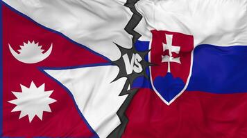 Nepal vs Eslováquia bandeiras juntos desatado looping fundo, em loop colisão textura pano acenando lento movimento, 3d Renderização video