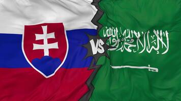 KSA, Kingdom of Saudi Arabia vs Slovakia Flags Together Seamless Looping Background, Looped Bump Texture Cloth Waving Slow Motion, 3D Rendering video