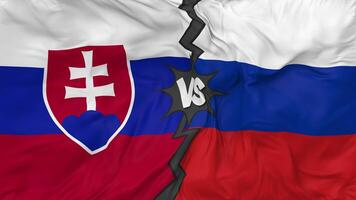 Russia vs Slovakia Flags Together Seamless Looping Background, Looped Bump Texture Cloth Waving Slow Motion, 3D Rendering video