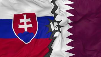 Qatar vs Slovakia Flags Together Seamless Looping Background, Looped Bump Texture Cloth Waving Slow Motion, 3D Rendering video