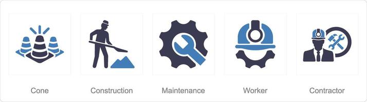 A set of 5 Build icons as cone, construction, maintenance vector