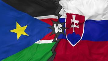 South Sudan vs Slovakia Flags Together Seamless Looping Background, Looped Bump Texture Cloth Waving Slow Motion, 3D Rendering video