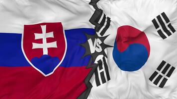 South Korea vs Slovakia Flags Together Seamless Looping Background, Looped Bump Texture Cloth Waving Slow Motion, 3D Rendering video