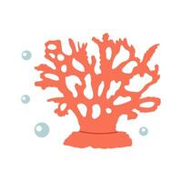 Cute hand-drawn colored coral in flat style, ocean aquatic underwater kawaii vector. Vector cartoon illustration on white background.