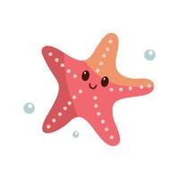 Cute hand-drawn colored marine Starfish in flat style, ocean aquatic underwater vector. Vector illustration on white background.