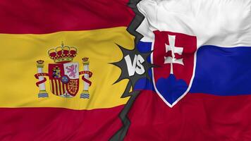 Spain vs Slovakia Flags Together Seamless Looping Background, Looped Bump Texture Cloth Waving Slow Motion, 3D Rendering video