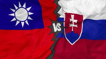 Taiwan vs Slovakia Flags Together Seamless Looping Background, Looped Bump Texture Cloth Waving Slow Motion, 3D Rendering video