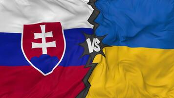 Ucraina vs slovacchia bandiere insieme senza soluzione di continuità looping sfondo, loop urto struttura stoffa agitando lento movimento, 3d interpretazione video