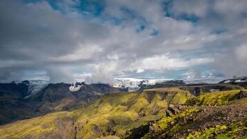 Time lapse of rain clouds moving over mountains in a national park Thorsmork. Iceland video