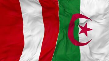 Argelia vs Perú banderas juntos sin costura bucle fondo, serpenteado bache textura paño ondulación lento movimiento, 3d representación video