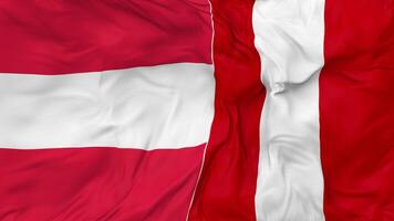 Austria vs Peru Flags Together Seamless Looping Background, Looped Bump Texture Cloth Waving Slow Motion, 3D Rendering video